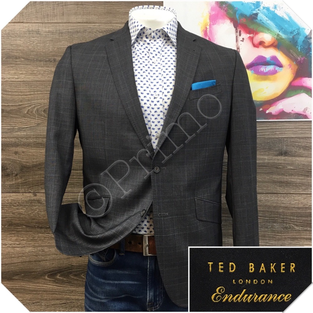 TED BAKER Mens Wool Blazer Sport Coat Casual Jacket Size 42R Classic Gray Suit